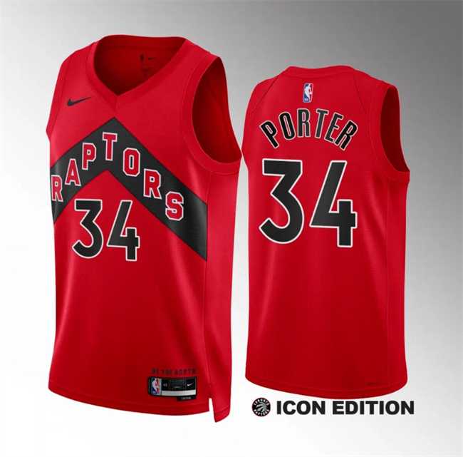 Men%27s Toronto Raptors #34 Jontay Porter Red Icon Edition Stitched Basketball Jersey Dzhi